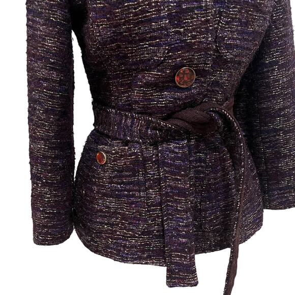 Etro Jacket Womens 42 Purple Wool Blend Belted Velvet Trim Embroidered Milano - Picture 5 of 9
